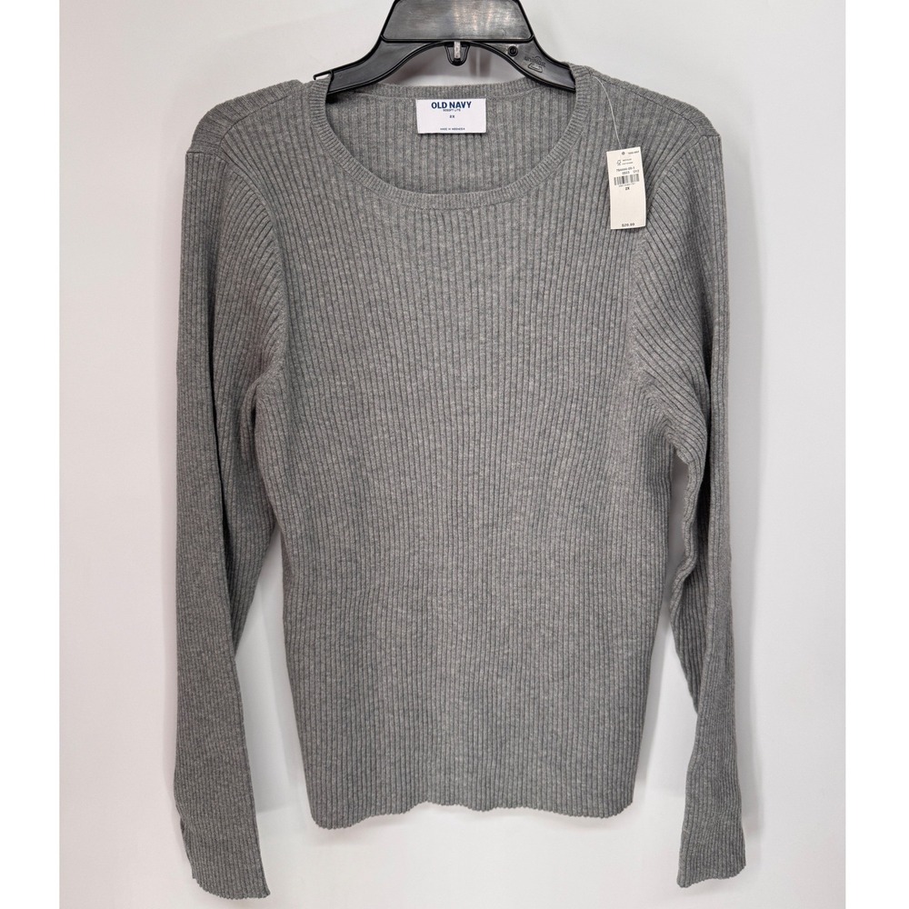 Old Navy Sweater Women 2X Gray NWT Ribbed SoSoft Lite Crew Neck Long Sleeve